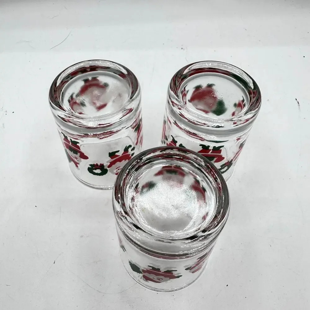 X3 Vintage Indiana Glass Christmas Votive Candle Holders Retro Holiday Santa - Picture 5 of 5